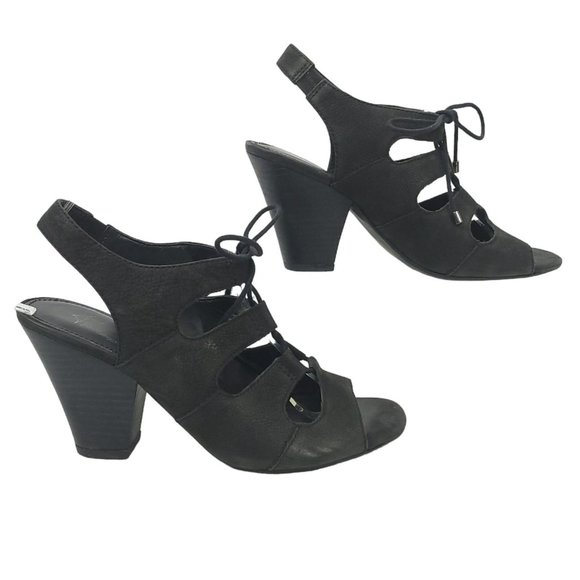 Franco Sarto A-Talia Slingback Sandal Lace Up Heels Womens 8 Black Leather - Picture 10 of 12